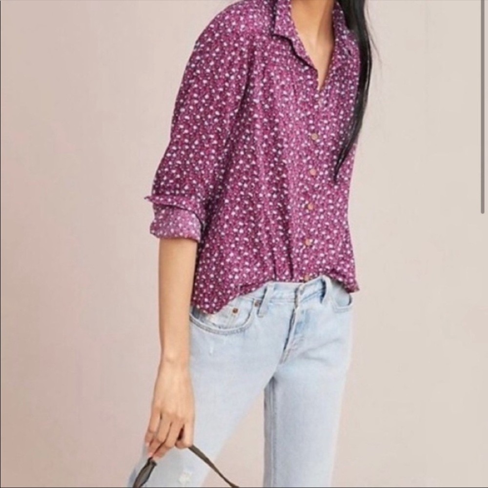 Maeve Anthropologie Floral Calico Button Down Shirt Cottagecore Women 4